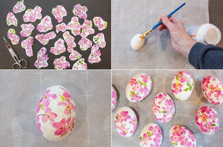 Serviettentechnik zu Ostern - Ausgeblasene Decoupage-Eier mit Blumenmuster
