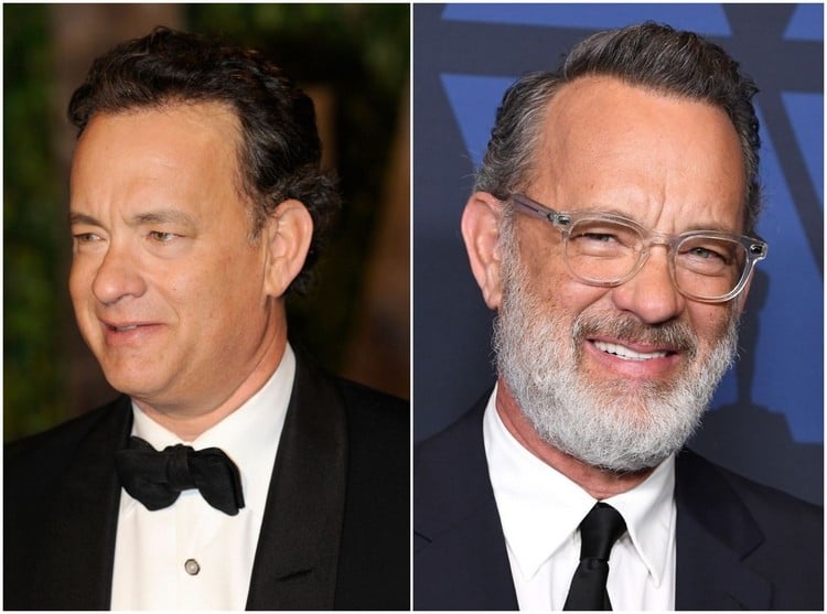 Tom Hanks mit weißem Bart und Brillen