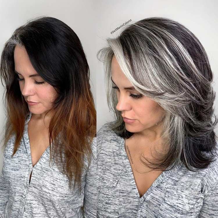 graue Haare Salt and Pepper mit Balayage Technik färben