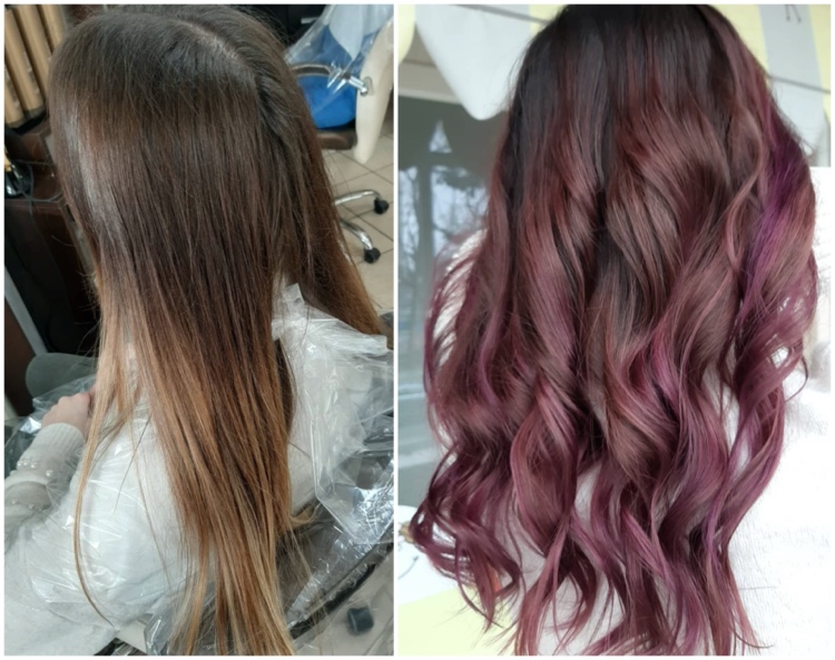 haarfarbe rosa braun balayage farbverlauf