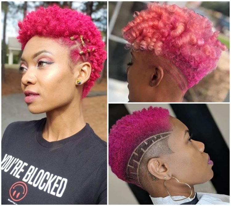 kurzhaarfrisuren afro haare in pink