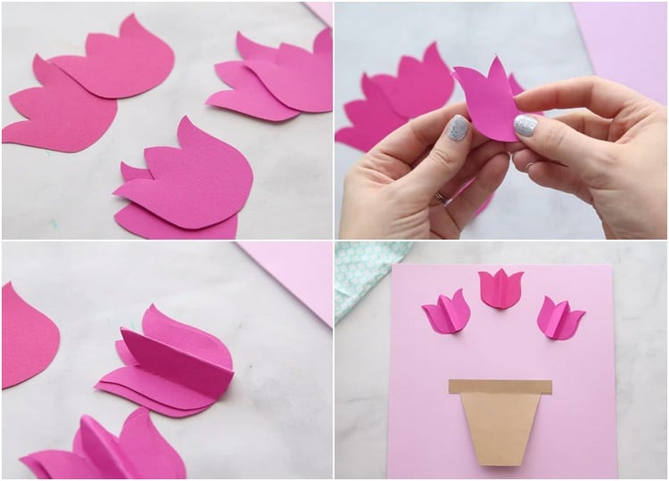 Anleitung 3D Tulpen basteln für Muttertagskarte vom Kind