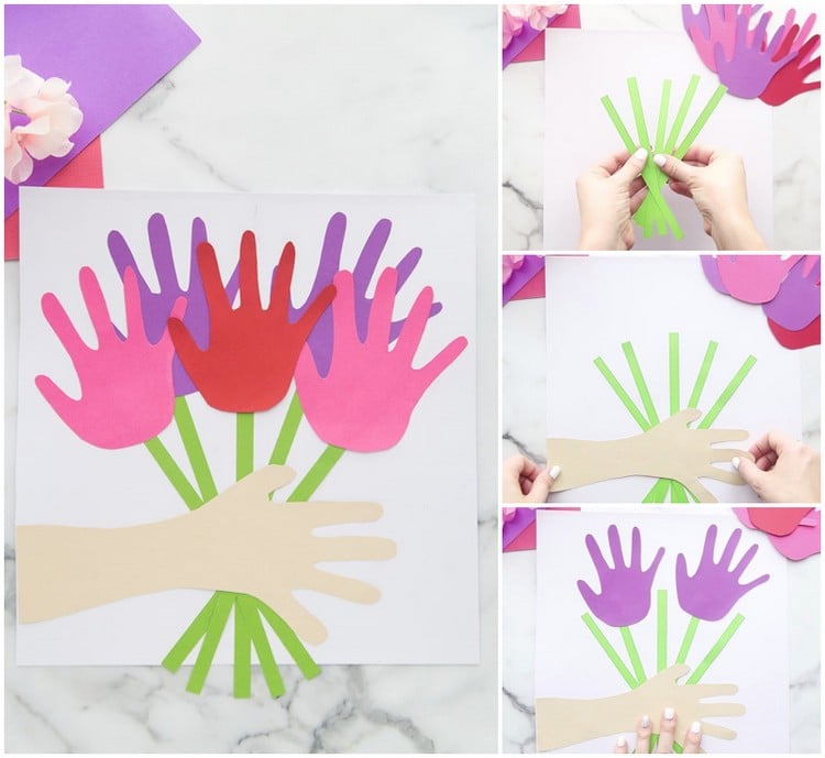 Große Karte zu Muttertag mit Handabdrücken dekorieren
