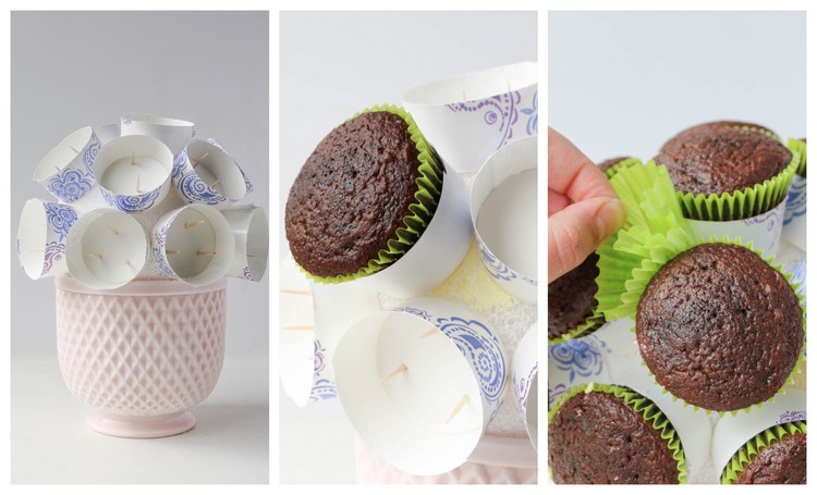 Muttertagsgeschenk Idee Cupcakes Blumenstrauß selber basteln Anleitung