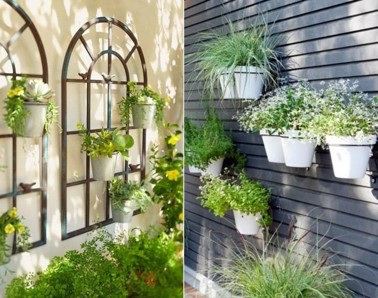 Alte Fenster als Terrassendeko zum Aufhängen von Pflanzen