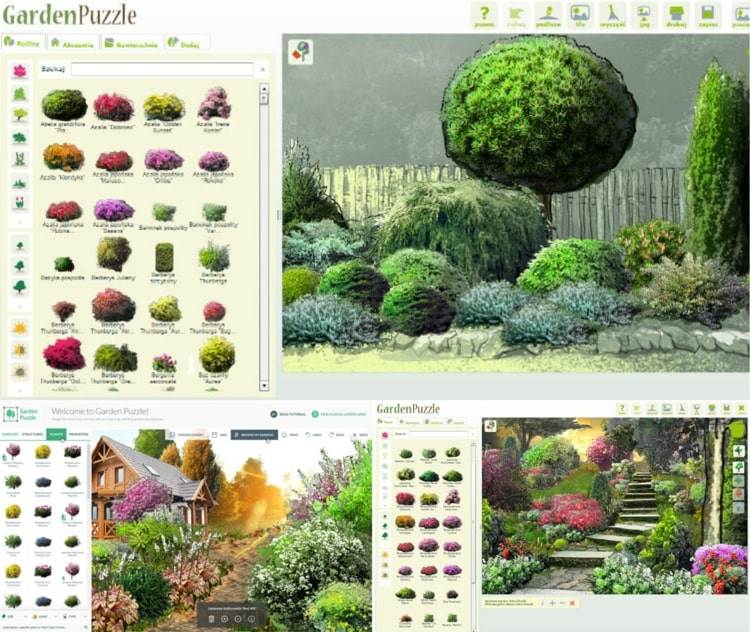 Der 3D Gartenplaner Garden Puzzle bietet zahlreiche Pflanzen zum Planen auf einem Foto des Gartens