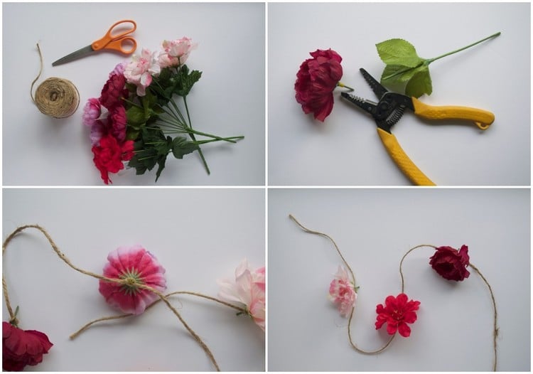 Blumengirlande selber basteln mit künstlichen Blumen