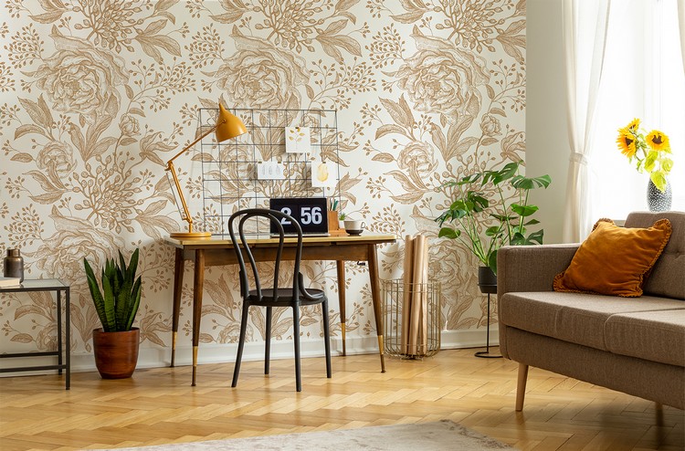 Boho Stil fürs Wohnzimmer Fototapete mit Blumenmuster