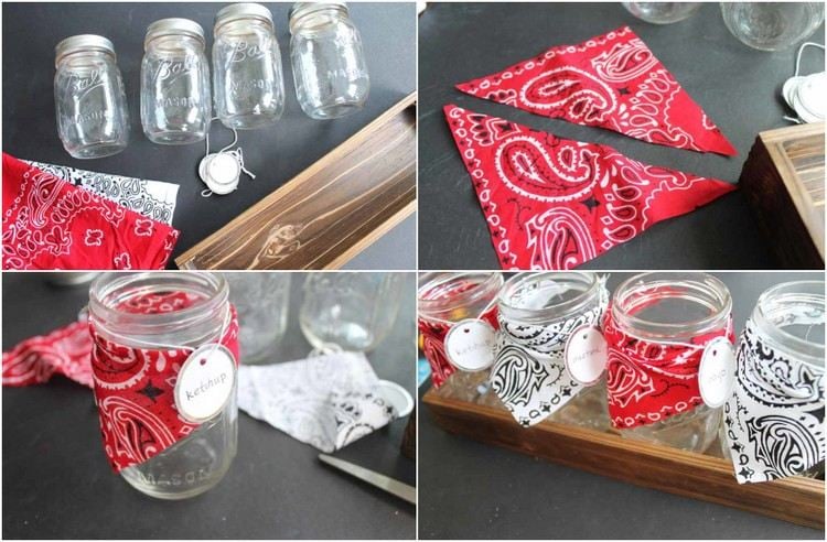 Gläser für Soße dekorieren mit Bandana und Etiketten