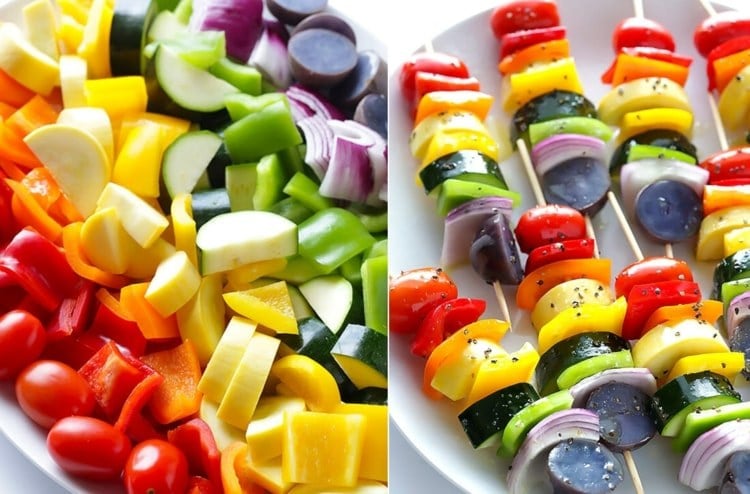 Grillen für Kinder - Ideen für Gemüsespieße in Regenbogenfarben