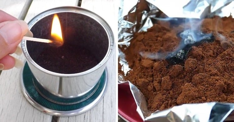 Kaffeesatz verbrennen als Hausmittel gegen Mücken auf der Terrasse