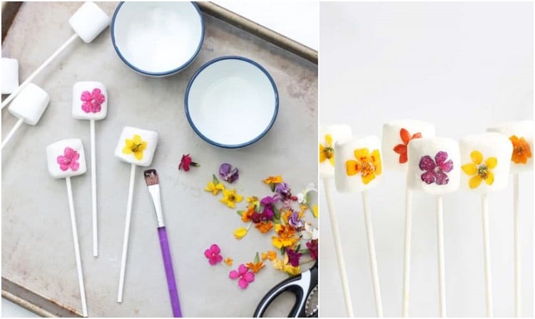 Marshmallows mit essbaren Blumen DIY Geschenk im Sommer
