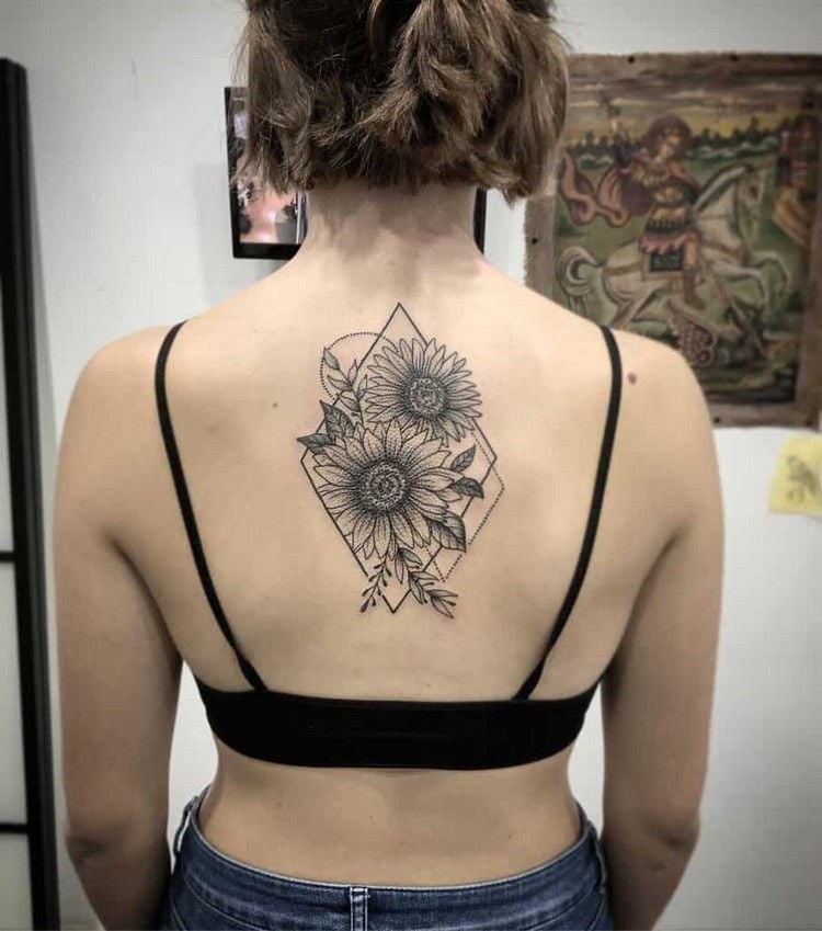 Rücken-Tattoo für Frauen Sonnenblume Tattoo
