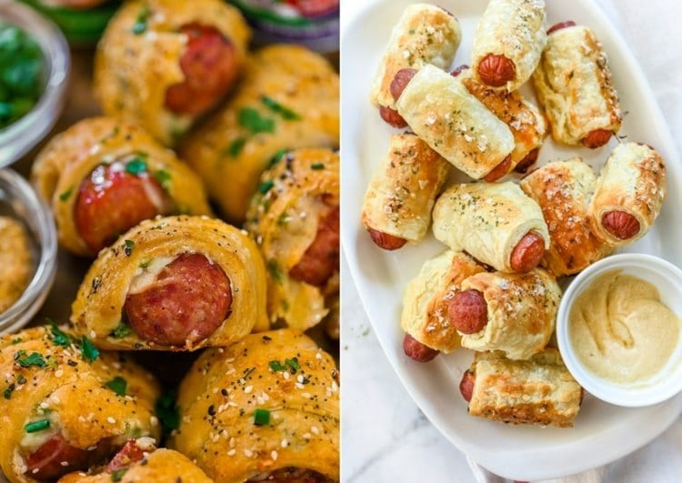 Football night snacks with sausage and pizza dough