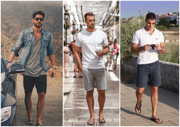 Sommeroutfit für Mann mit Shorts und Flip-Flops