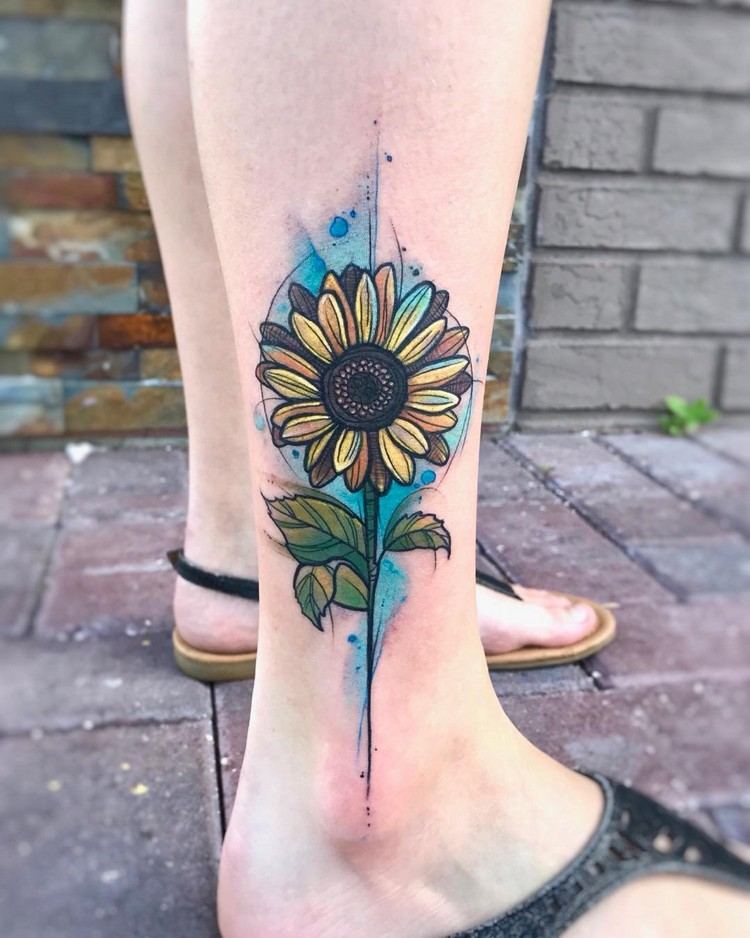 Watercolors Tattoos Trend Sonnenblume Tattoodesign Bedeutung