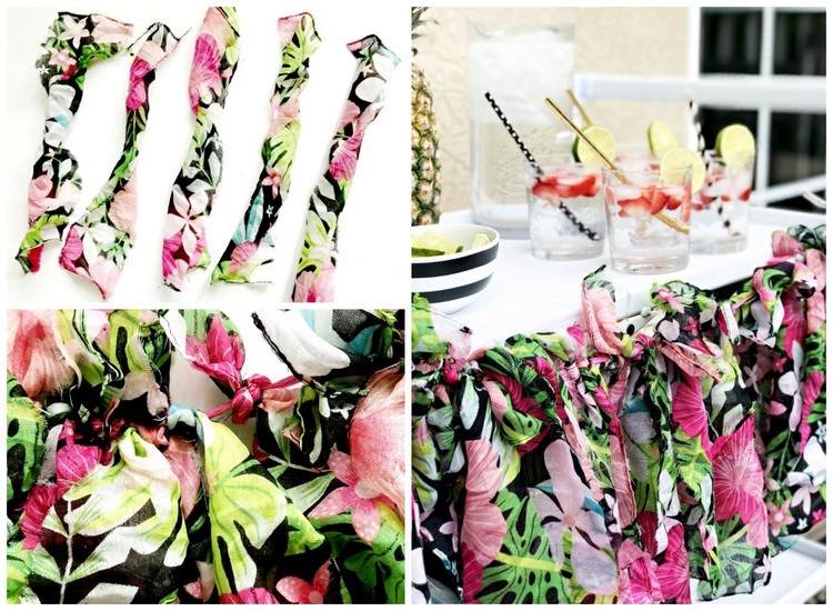 Anleitung Girlande aus Stoff mit tropischen Motiven als Deko fürs Gartenfest selber machen