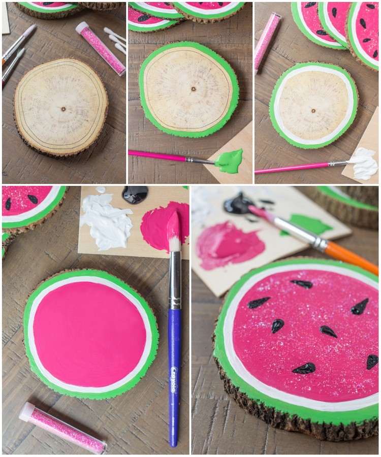 Anleitung Tischdeko zur Sommerparty basteln Wassermelonen Untersetzer