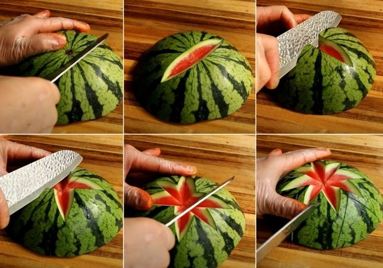 Anleitung für einen Sternenschnitt in einer Wassermelone