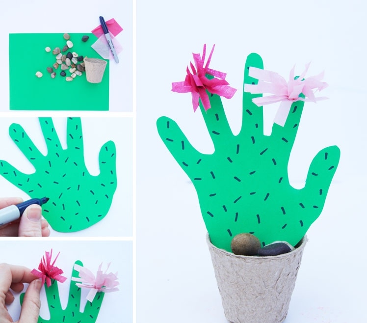 Kaktus als Tischdeko basteln Ideen für die Sommerferien für Kinder 3-4 Jahre