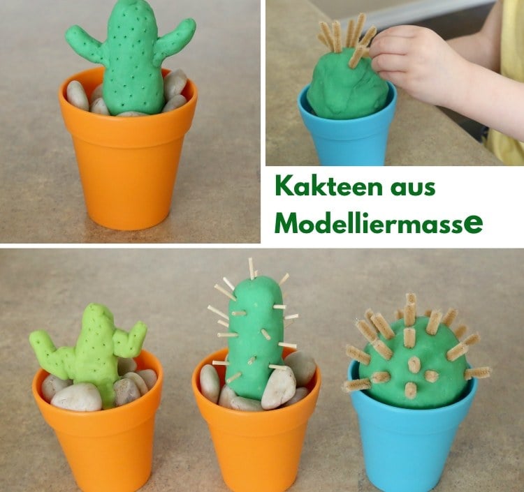 Kaktus aus Modelliermasse als Tischdeko für Sommer selber basteln mit Kindern
