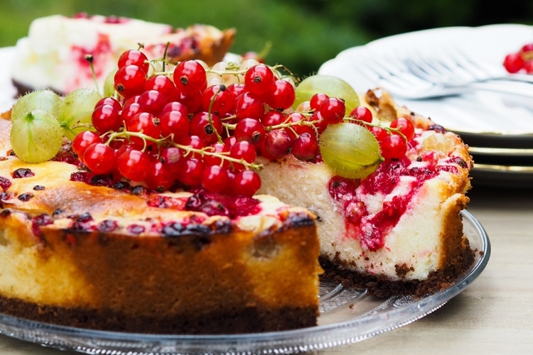 Käsekuchen mit roten Johannisbeeren perfekt im Sommer