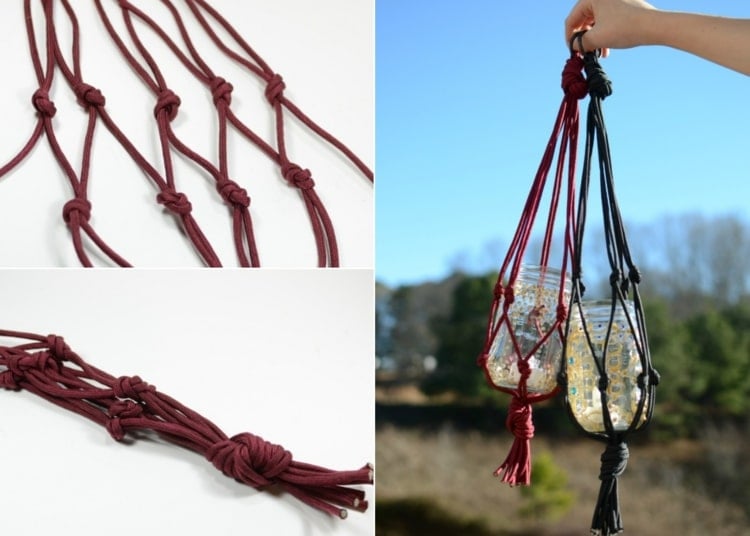 Makramee Windlicht Anleitung - Knoten binden und mit Ring aufhängen