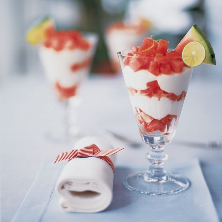 Wassermelonen-Dessert im Glas Parfait mit Mascarpone Rezept