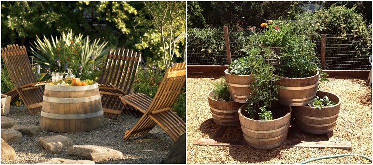 recycling ideen für den garten tisch und pflanzgefäße