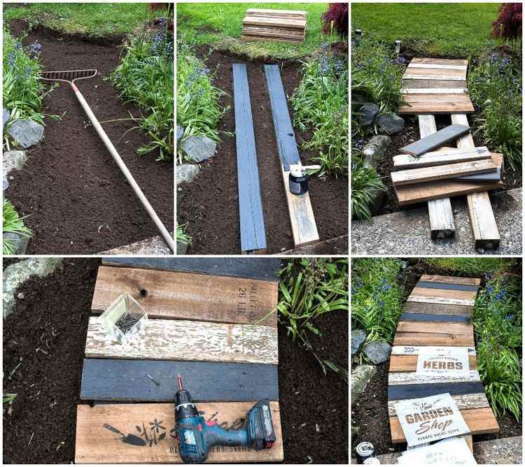 Anleitung Gartenweg aus Holz mit Brettern als Basis bauen