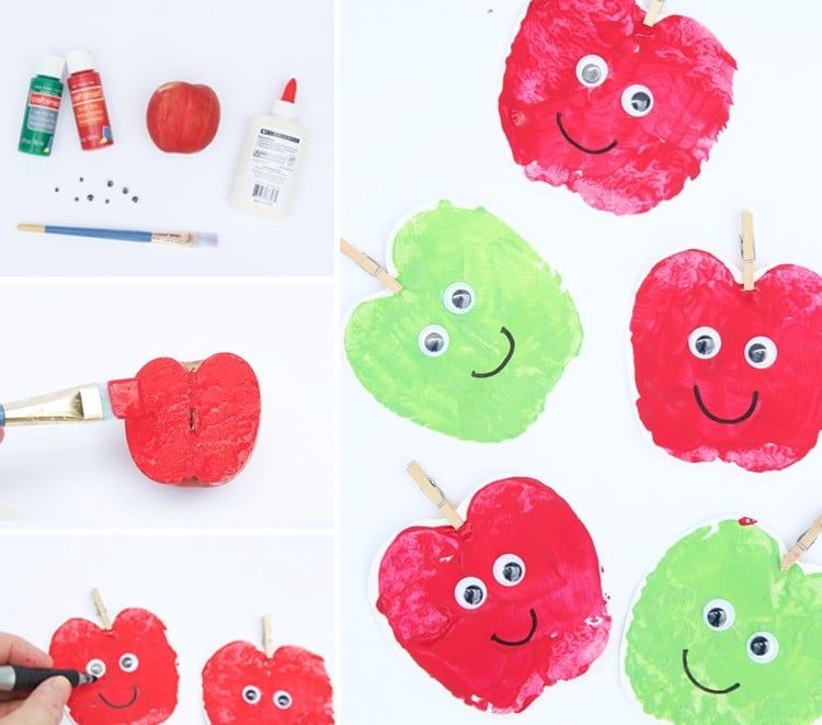 Apfel als Stempel verwenden Bilder mit 2 jährigen Kindern malen