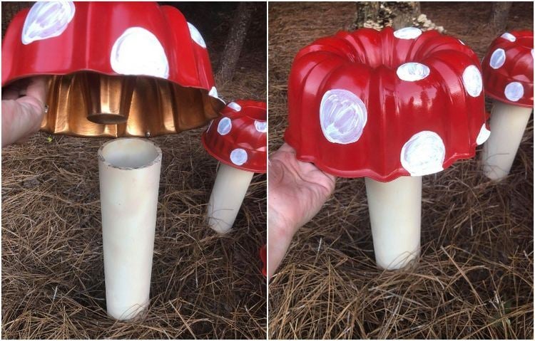 Große Deko Pilze für Garten selber machen aus Gugelhupf PVC Rohr