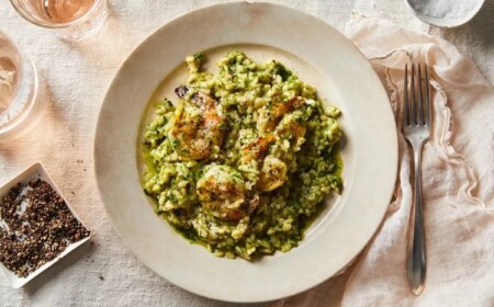 Grünes Pesto aufbrauchen für Risotto mit Garnelen