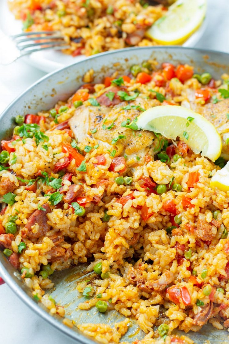 Original spanische Paella mit Hähnchen Rezept Reisgerichte Abendessen