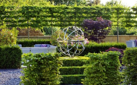 Spalierbäume vor Gartenmauer als Sichtschutz