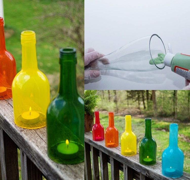 Weinflaschen bemalen Ideen für Gartendeko selber machen