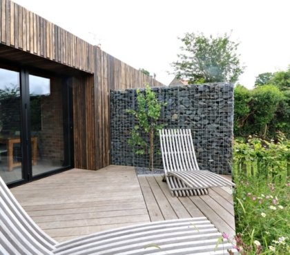 Windschutz für Terrasse mit Gabionen Ideen für Haus