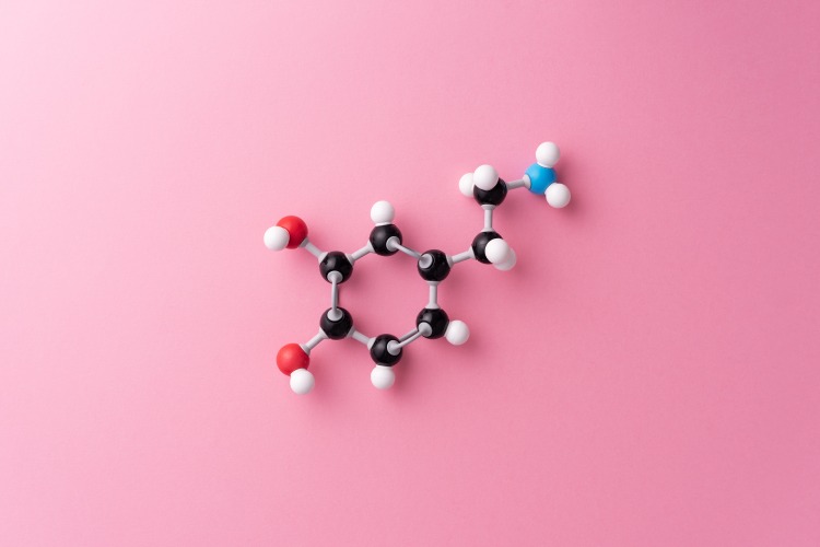 eine in 3d modell dargestellte formel von dopamin bei parkinson