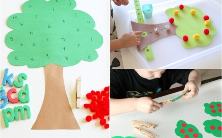 Apfelbaum basteln mit Kindern lesen und Rechnen und Zählen spielerisch lernen