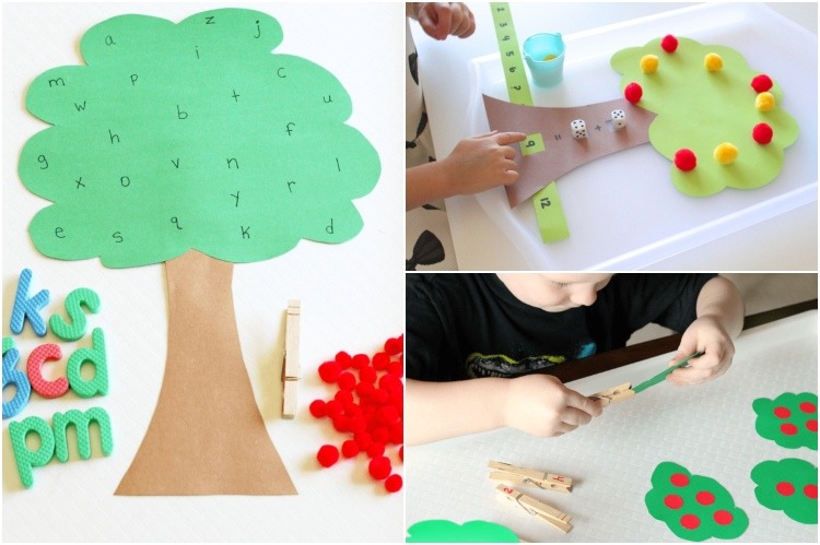 Apfelbaum basteln mit Kindern lesen und Rechnen und Zählen spielerisch lernen