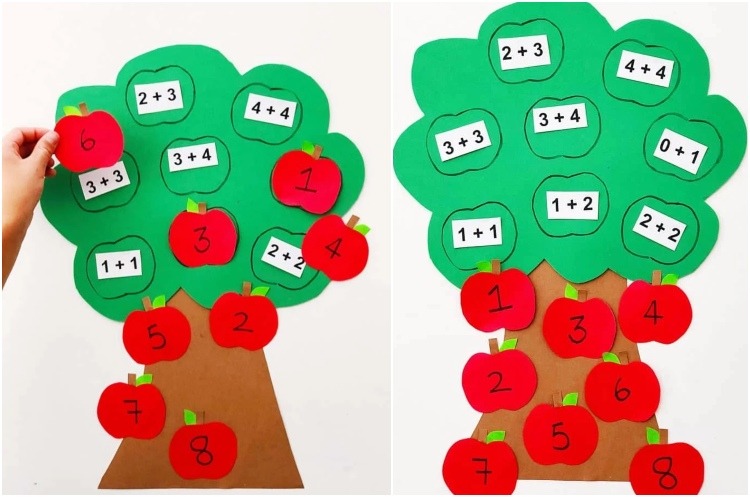 Apfelbaum basteln mit Kindern rechnen spielerisch lernen