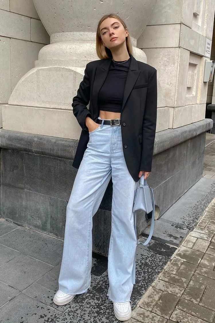 Blazer und Jeans kombinieren Alltag Business Casual Outfits Frauen
