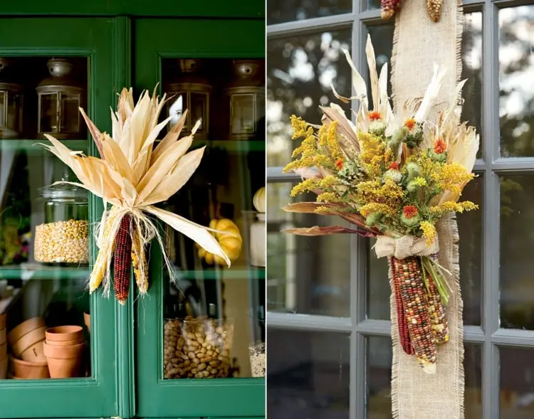 Erntedankfest Deko mit Weizen für die Tür oder das Fenster - Sträußchen basteln