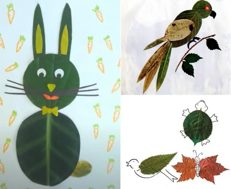Hase, Vogel, Schildkröte oder Schmetterlinge aus Blätter gemacht
