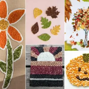 Herbst Bilder für Kinder - Mosaik aus Hülsenfrüchten, Samen, Nüssen und mehr