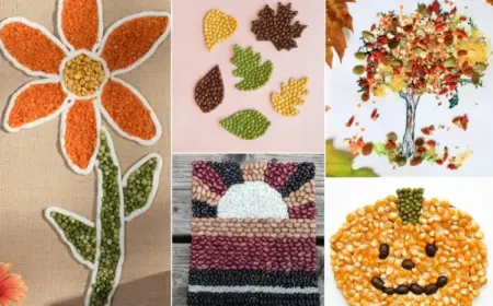 Herbst Bilder für Kinder - Mosaik aus Hülsenfrüchten, Samen, Nüssen und mehr