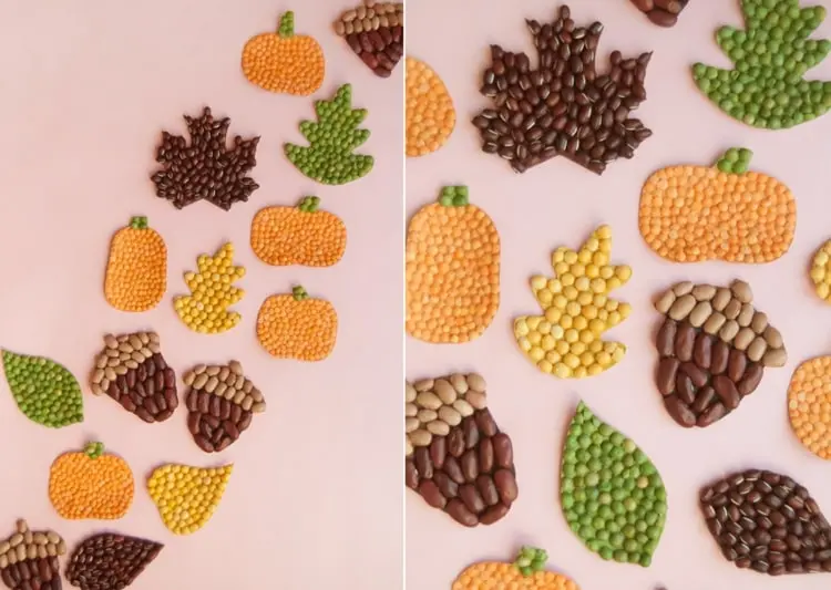 Herbst Bilder für Kinder basteln mit Naturmaterialien aus der Küche