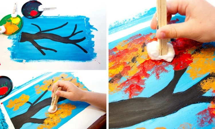 Herbstbilder mit Kindern malen Ideen für Stempel