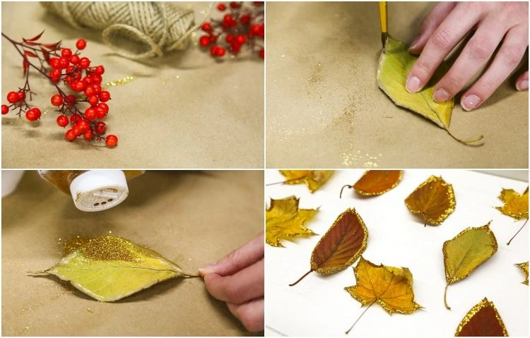 Herbstblätter mit Glitzer dekorieren