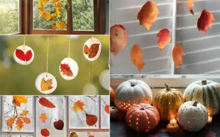 Herbstdeko fürs Fenster basteln mit Blättern und Kürbissen